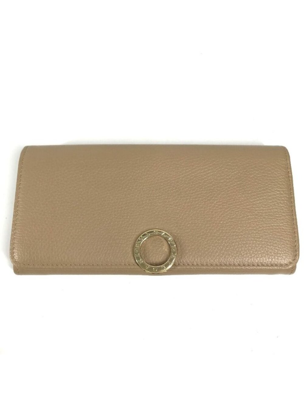 Bvlgari Wallet Logo Clip Leather Beige